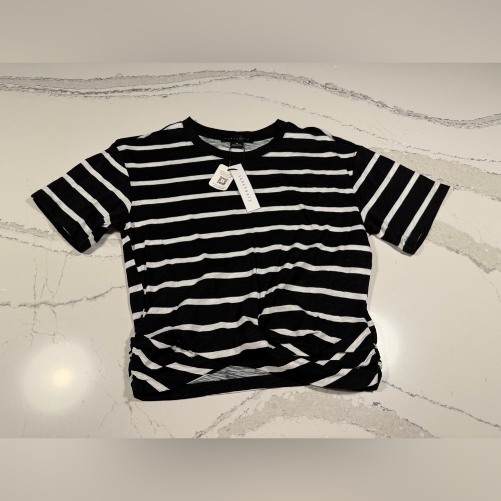 NWT Sanctuary black with white stripes cross cross front Tshirt size XS